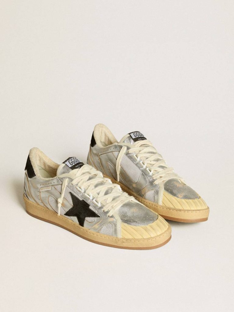 Ball Star Lab In Silver Leather With Black Suede Star And Heel Tab Ball Star Men Golden Goose - 2