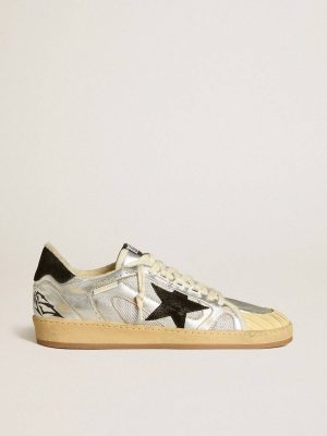 Ball Star Lab In Silver Leather With Black Suede Star And Heel Tab Ball Star Men Golden Goose - 1