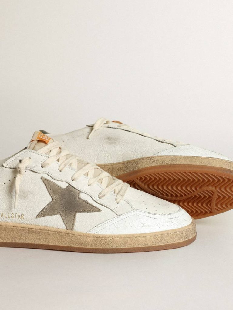 Ball Star Men's Ball Star In White Nappa With Dove Gray Suede Star Men Golden Goose - 4