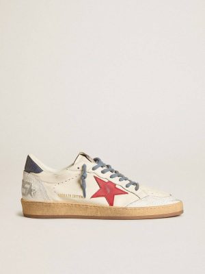 Ball Star White Men Golden Goose Ball Star Ltd With Red Star And Lizard-Print Leather Heel Tab - 1