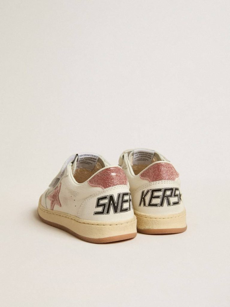 Ball Star Young In Nappa With Peach-Pink Glitter Star And Heel Tab Girls (4-10 Years) Kids Golden Goose - 4