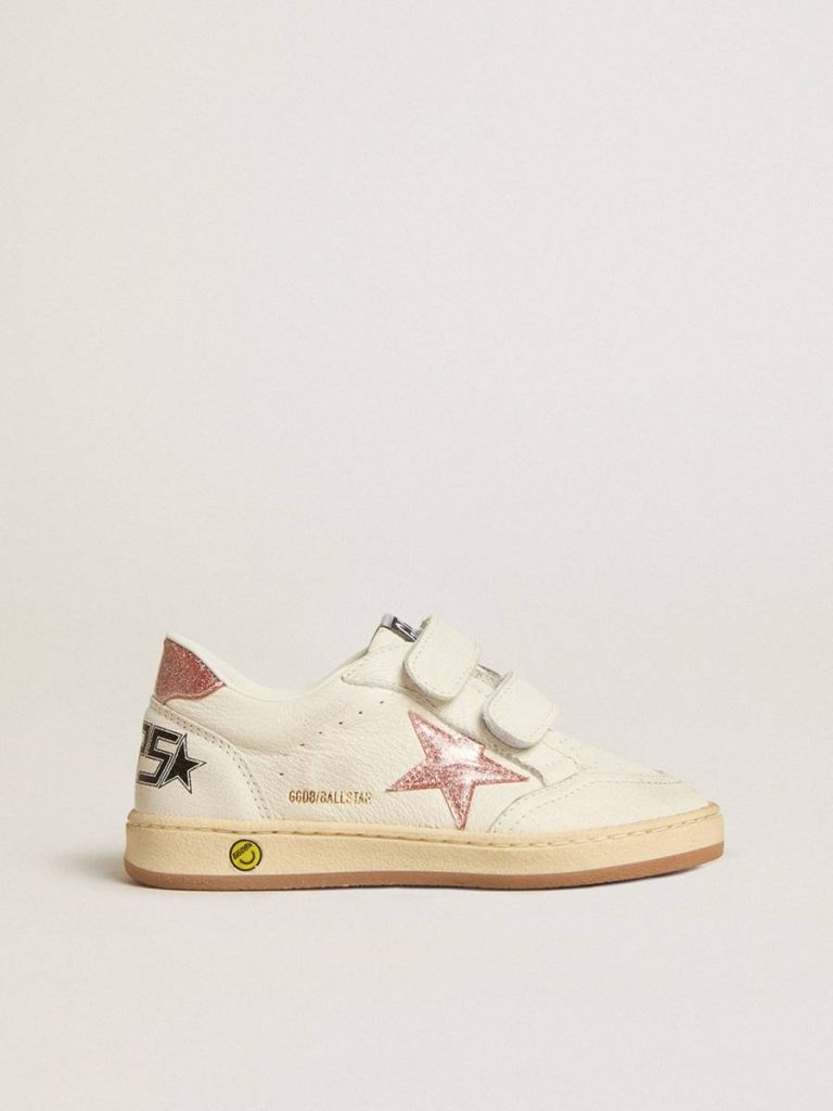 Ball Star Young In Nappa With Peach-Pink Glitter Star And Heel Tab Girls (4-10 Years) Kids Golden Goose - 1