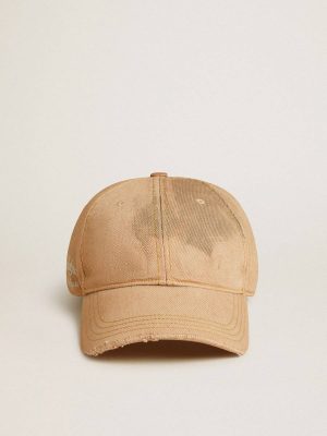 Beige Golden Goose Hats Women Beige Baseball Cap With A Lived-In Finish - 1