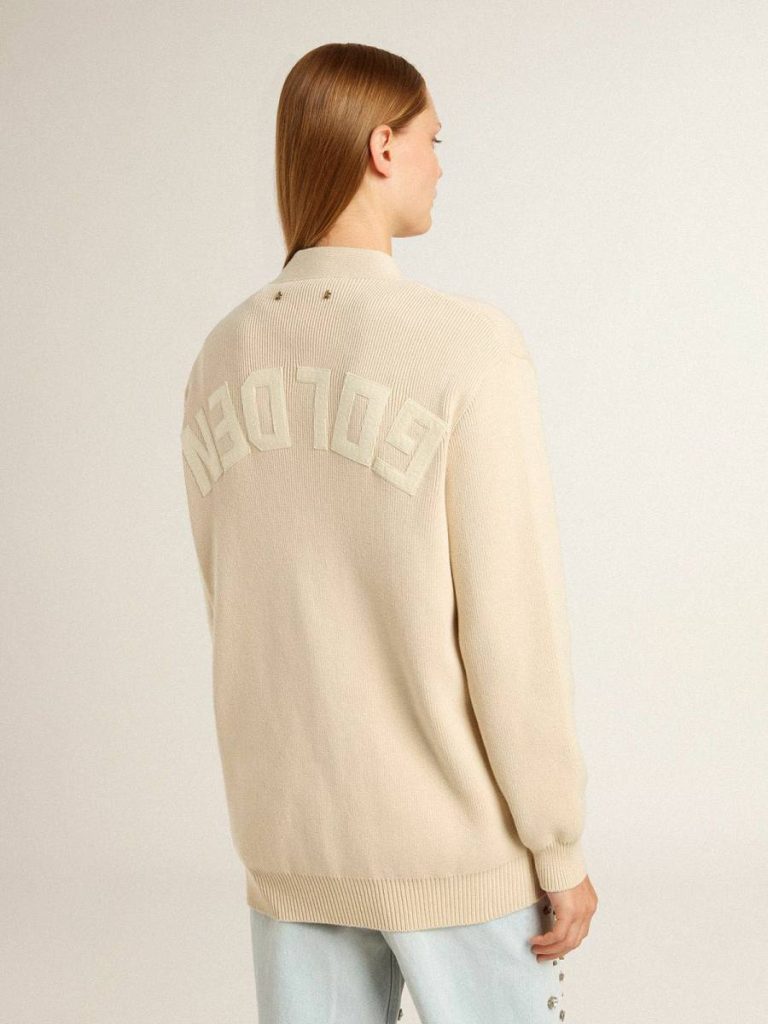 Beige Golden Goose Women Women’s Beige Cardigan With 'Golden' Lettering On The Back Knitwear - 4