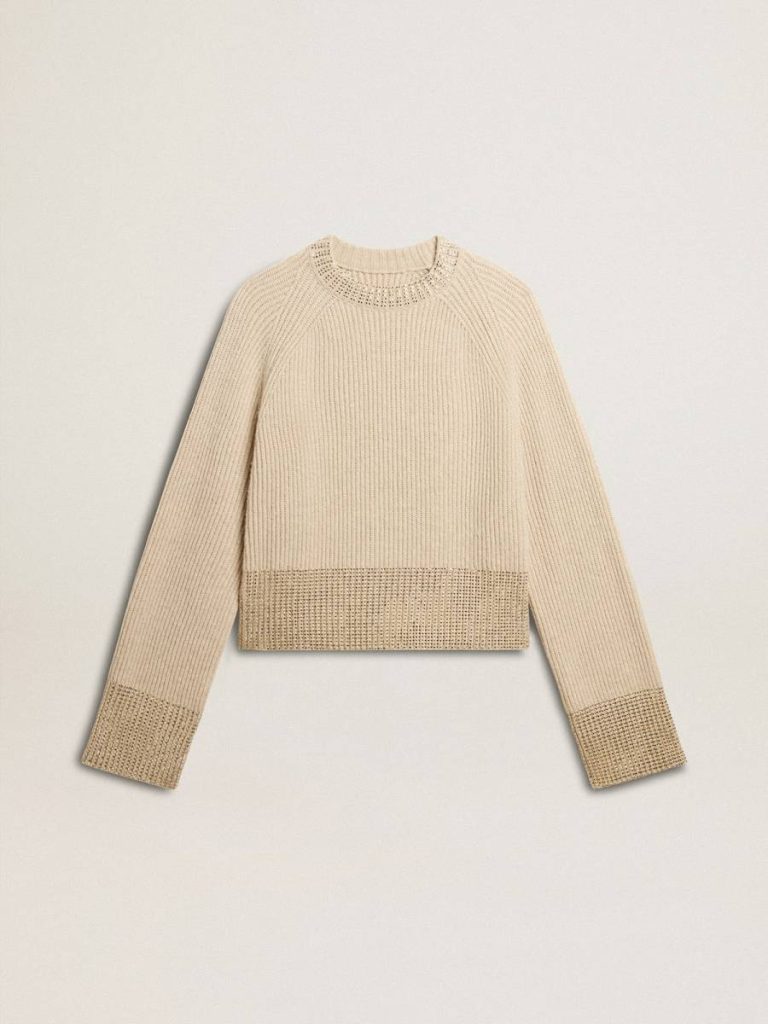 Beige Knitwear Golden Goose Women's Boxy Sweater In Wool With Hotfix Crystal Decoration Women - 1