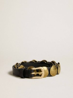 Belts Black Trinidad Belt In Washed Leather With Gold Studs Women Golden Goose Black - 1