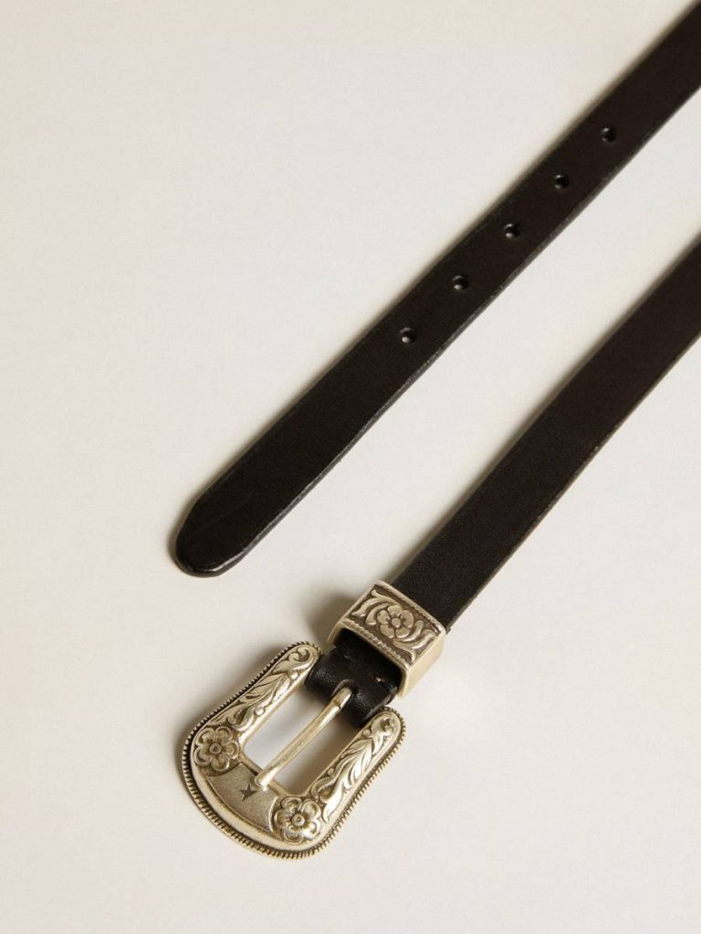 Belts Golden Goose Black Belt In Washed Leather With Silver Color Buckle Women Black - 2