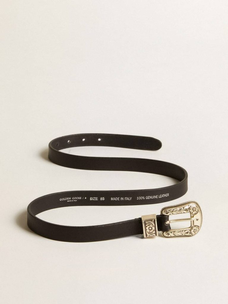 Belts Golden Goose Black Belt In Washed Leather With Silver Color Buckle Women Black - 4