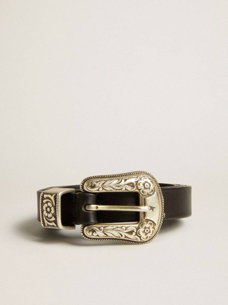 Belts Golden Goose Black Belt In Washed Leather With Silver Color Buckle Women Black - 1
