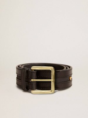 Black Belts Golden Goose Women Women’s Black Belt In Washed Leather With Gold Studs - 1
