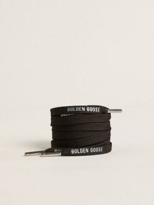 Black Cotton Laces With Contrasting Silver Logo Golden Goose Black Women Laces - 1