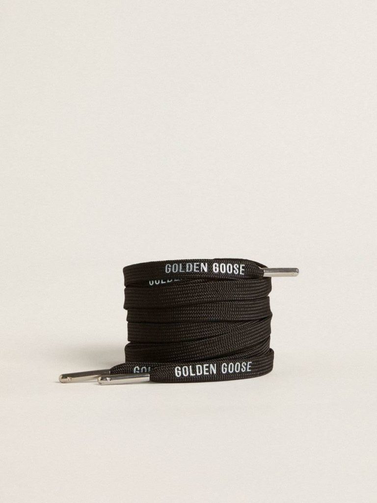 Black Cotton Laces With Contrasting Silver Logo Golden Goose Black Women Laces - 1