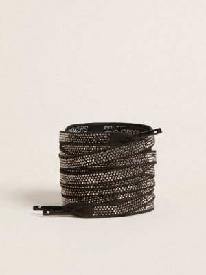 Black Cotton Laces With Silver Swarovski Crystals And White Logo Black Golden Goose Laces Women - 1