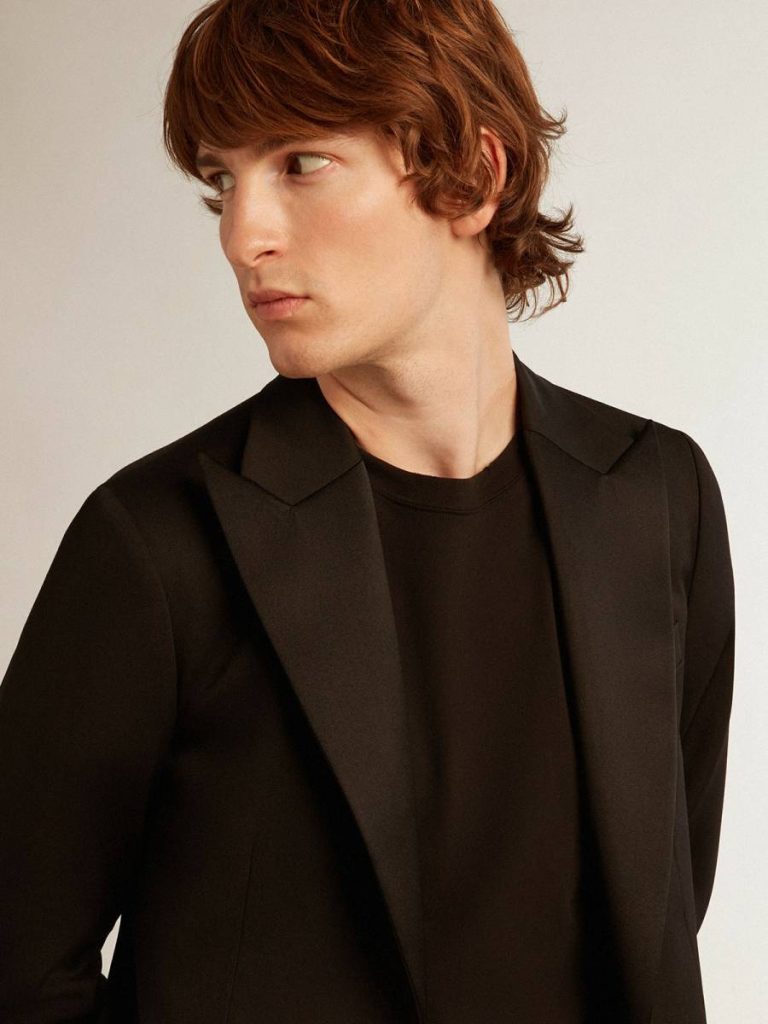 Black Golden Goose Men’s Tuxedo Jacket In Black Wool Gabardine Blazers Men - 2