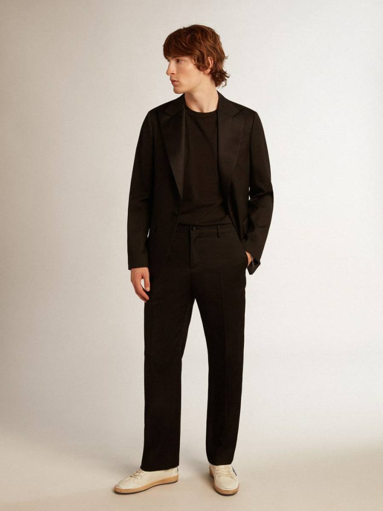 Black Golden Goose Men’s Tuxedo Jacket In Black Wool Gabardine Blazers Men - 3