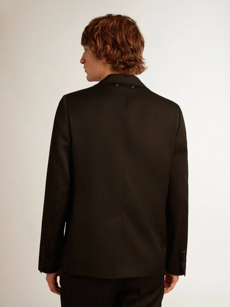 Black Golden Goose Men’s Tuxedo Jacket In Black Wool Gabardine Blazers Men - 4