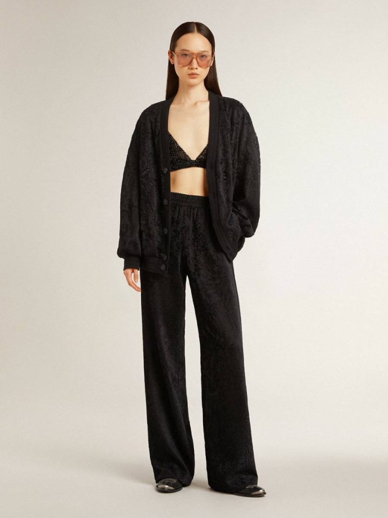 Black Golden Goose Women's Black Joggers With A Tone-On-Tone Toile De Jouy Print Women Jeans & Pants - 3