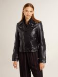 Black Golden Goose Women’s Black Leather Biker Jacket With Glossy Effect Women Coats & Jackets - 3