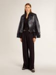 Black Golden Goose Women’s Black Leather Biker Jacket With Glossy Effect Women Coats & Jackets - 4