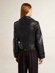 Black Golden Goose Women’s Black Leather Biker Jacket With Glossy Effect Women Coats & Jackets - 5