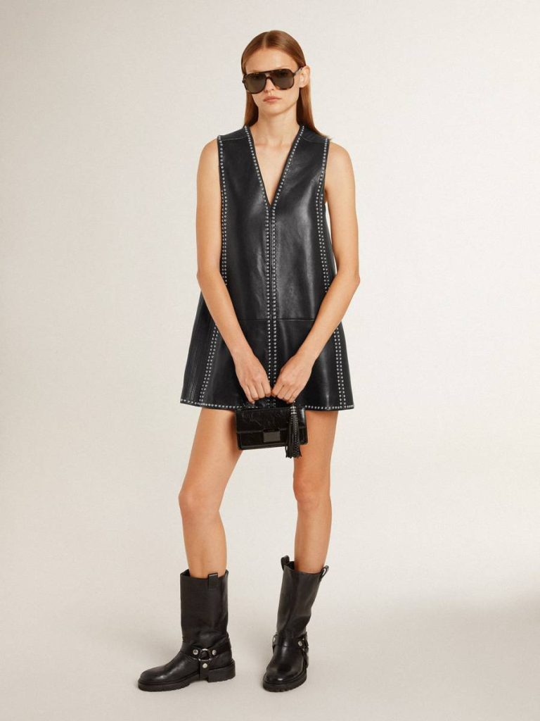 Black Golden Goose Women’s Black Nappa Leather Dress With Studs Women Dresses & Jumpsuits - 3