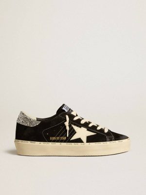 Black Hi Star Women’s Hi Star In Black Leather With Silver Glitter Heel Tab Golden Goose Women - 1