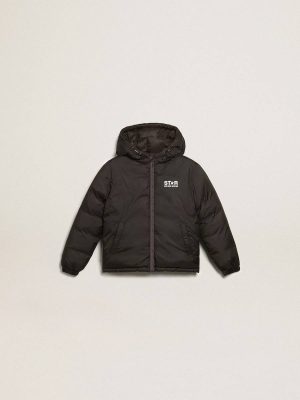 Black Jacket With Hood And Maxi Star On The Back Black Kids Golden Goose Topwear Selection (4-12 Years) - 1