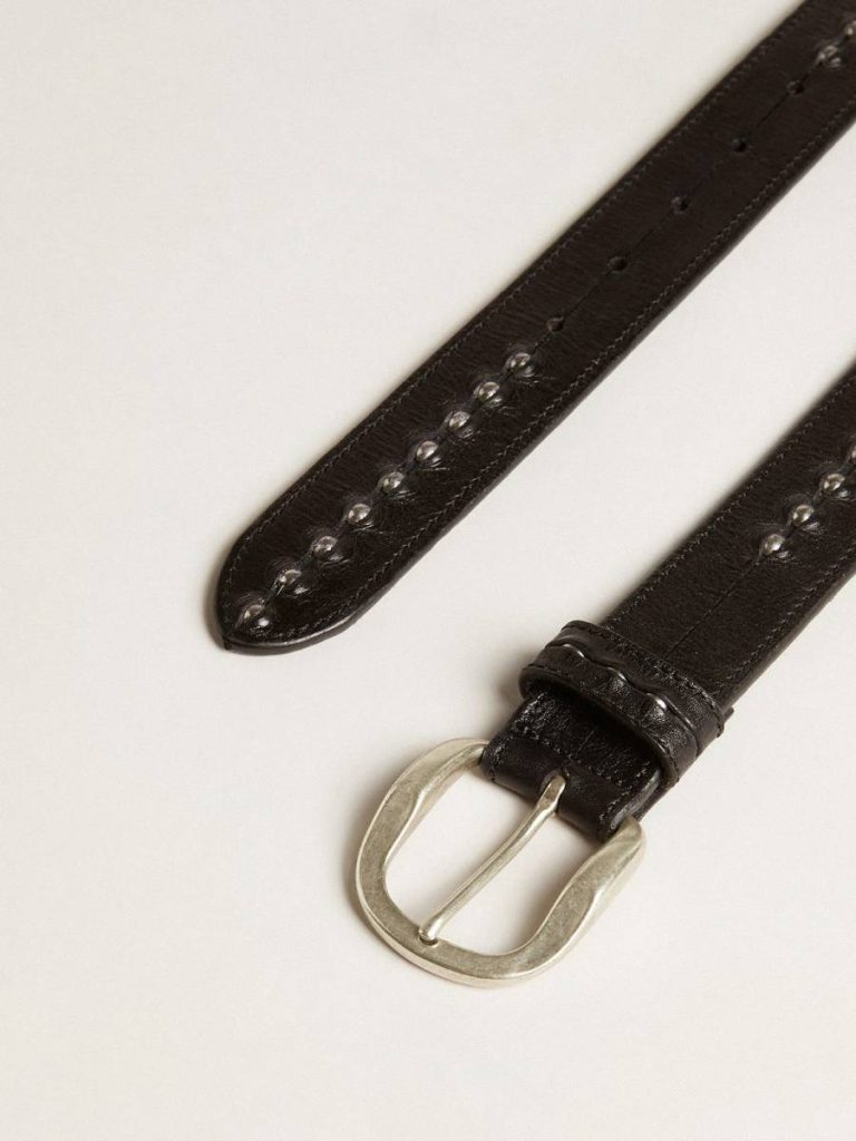 Black Leather Belt With Studs Men Golden Goose Black Belts - 2
