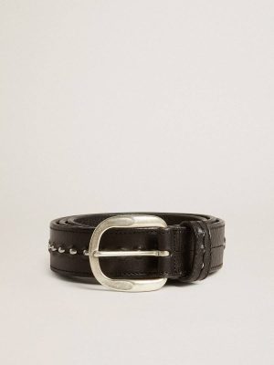 Black Leather Belt With Studs Men Golden Goose Black Belts - 1