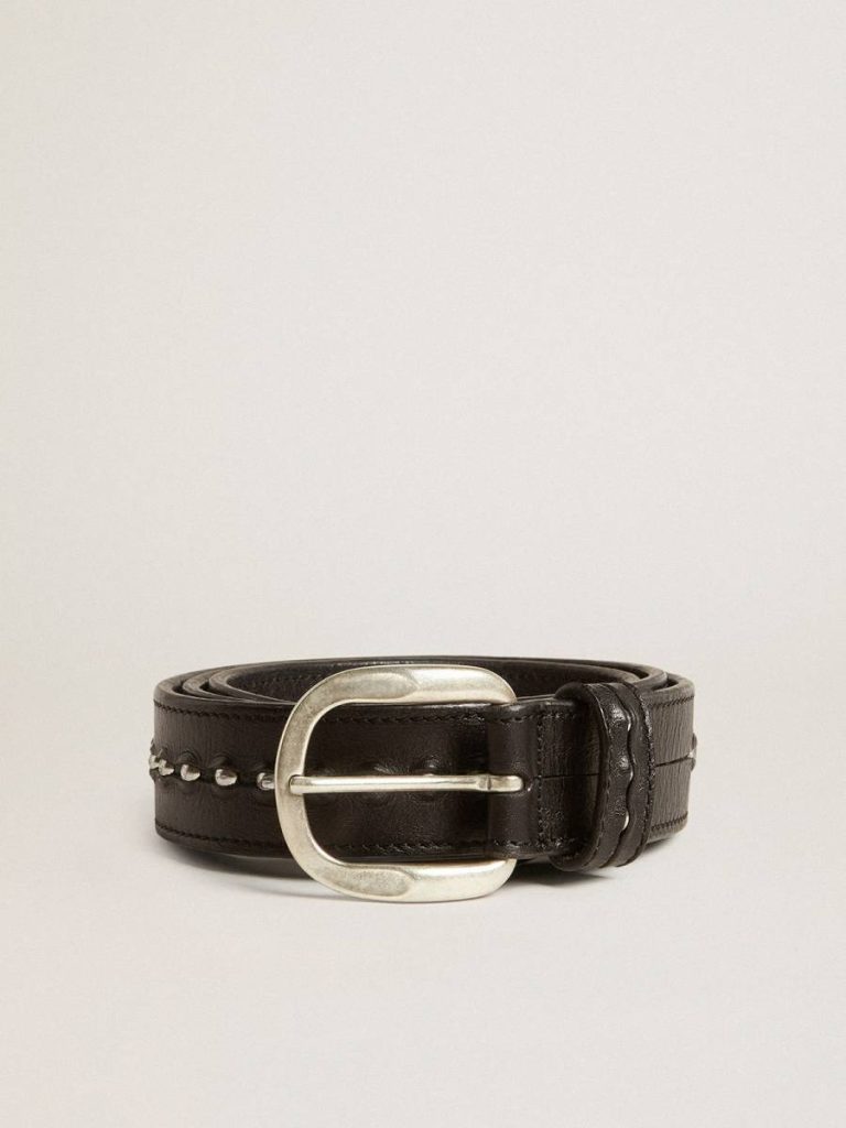 Black Leather Belt With Studs Men Golden Goose Black Belts - 1