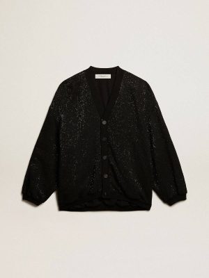 Black Men Golden Goose Men’s Black Sequined Cardigan-Jacket Knitwear - 1
