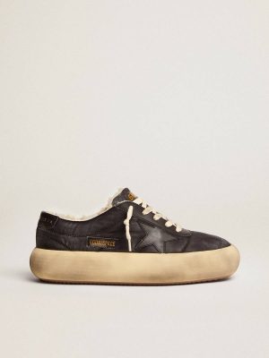 Black Space-Star Women Golden Goose Women's Space-Star Shoes In Quilted Black Nylon With Shearling Lining - 1