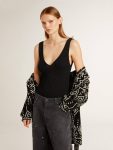 Black Women Women's Black V-Neck Bodysuit Golden Goose T-Shirts & Tops - 2