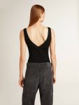 Black Women Women's Black V-Neck Bodysuit Golden Goose T-Shirts & Tops - 4