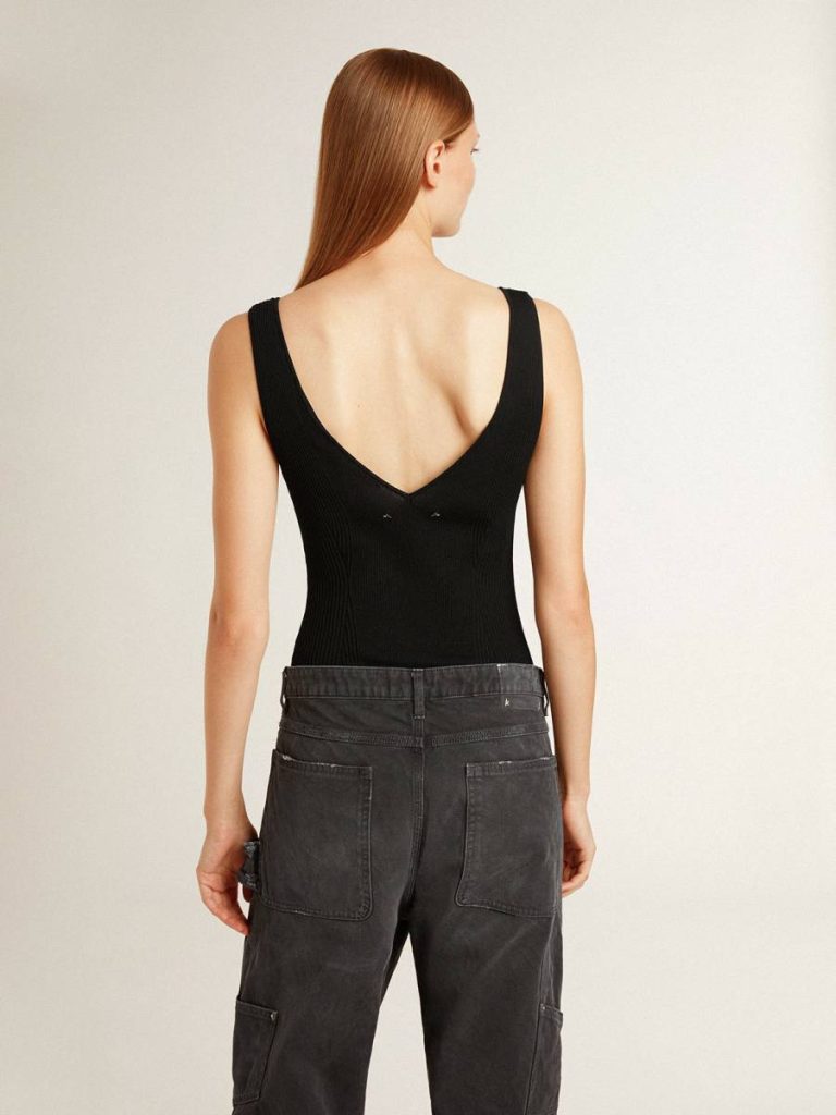 Black Women Women's Black V-Neck Bodysuit Golden Goose T-Shirts & Tops - 4