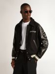 Black Wool Bomber Jacket With Patch Golden Goose Men Coats & Jackets Black - 2