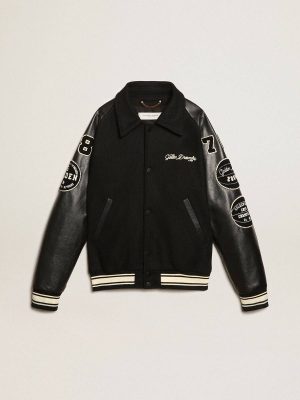 Black Wool Bomber Jacket With Patch Golden Goose Men Coats & Jackets Black - 1