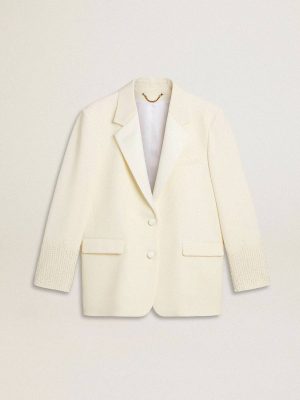 Blazers Golden Goose Women Single-Breasted Oversize Jacket In White With Silk Effect And Embroidery White - 1