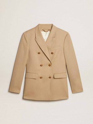 Blazers Women’s Double-Breasted Blazer In Sand With Gold Heraldic Buttons Women Golden Goose Sand - 1
