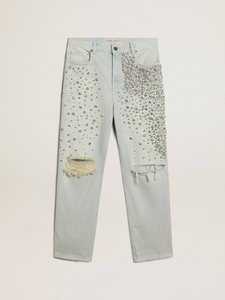 Bleached Blue Golden Goose Women Women's Bleached Jeans With Cabochon Crystals Jeans & Pants - 1