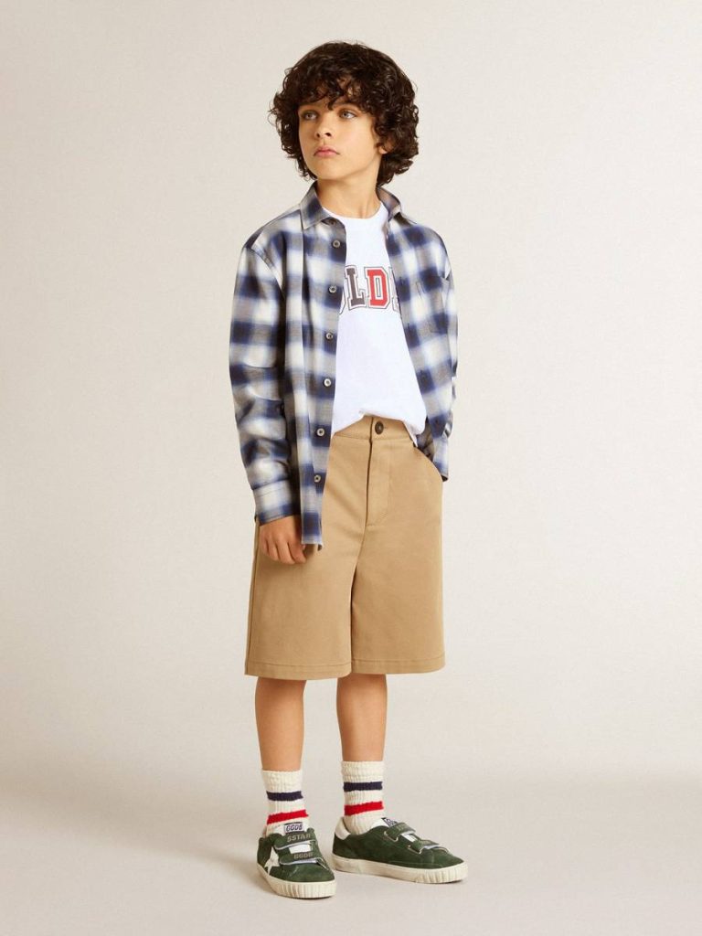 Blue And White Boys' Blue And White Checked Shirt With Print On The Back Golden Goose Kids Topwear Selection (4-12 Years) - 3