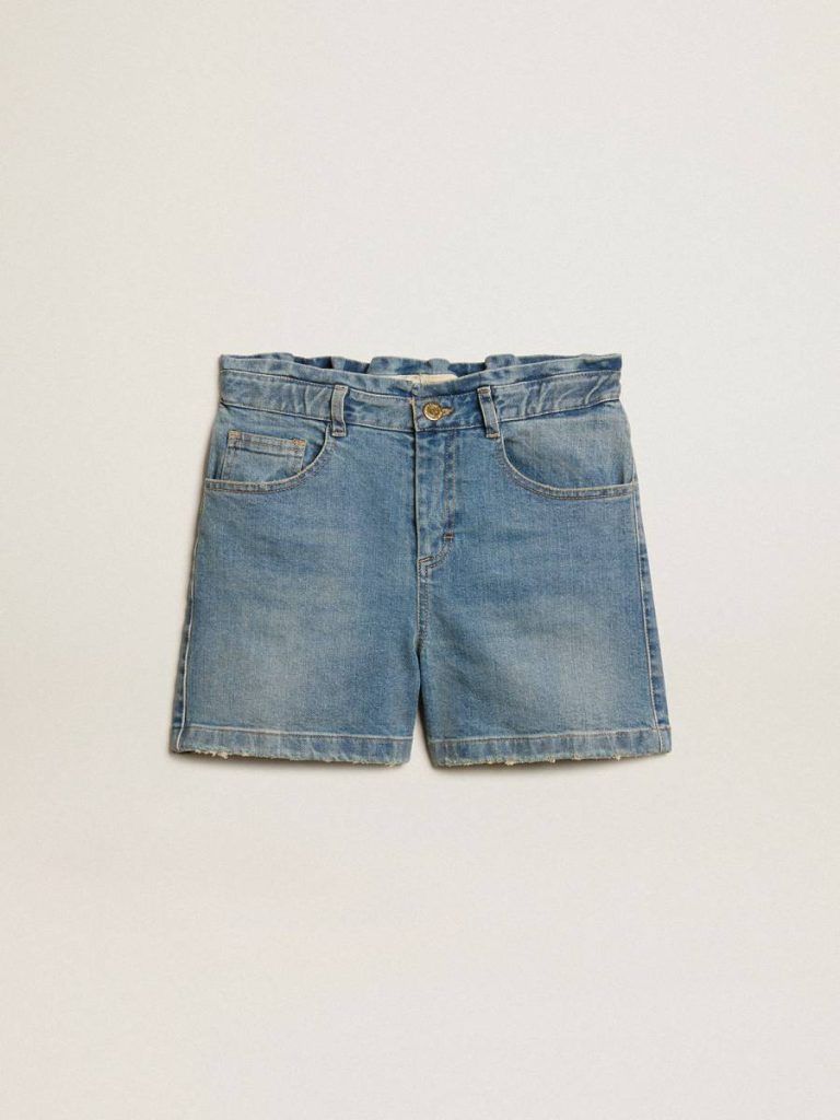 Blue Denim Girls’ Denim Shorts With Distressed Finish Bottomwear Selection (4-12 Years) Kids Golden Goose - 1