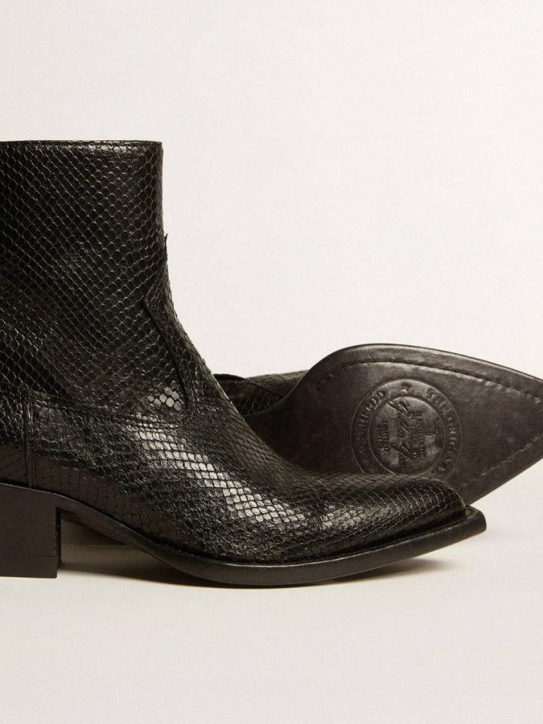 Boots Women Black Golden Goose Low Debbie Boots In Black Snake-Print Leather - 3