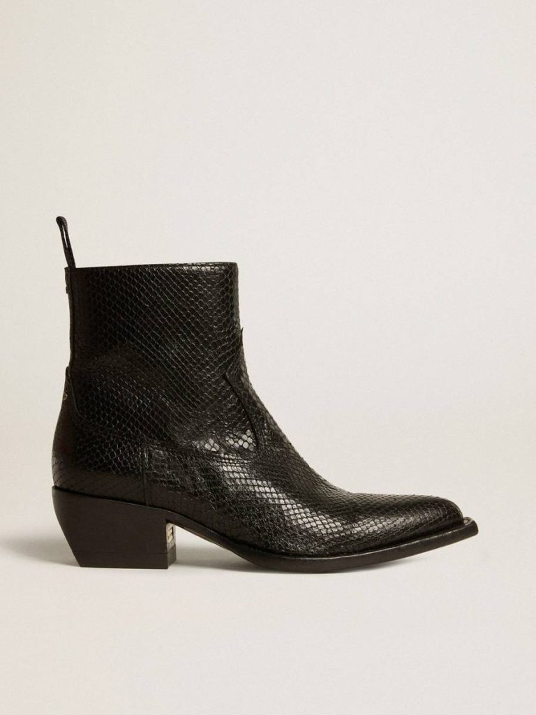 Boots Women Black Golden Goose Low Debbie Boots In Black Snake-Print Leather - 1