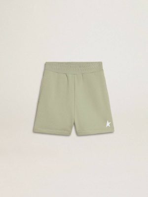 Bottomwear Selection (4-12 Years) Light Green Kids Golden Goose Light Green Shorts With White Star - 1