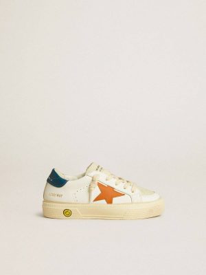Boys (4-10 Years) Golden Goose May Teen In Nubuck With Orange Star And Blue Heel Tab Kids - 1