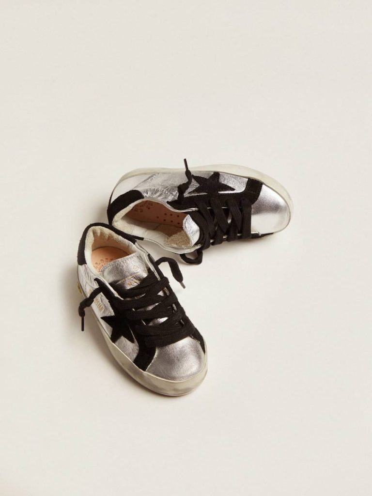 Boys (4-10 Years) Kids Super-Star Sneakers In Silver Leather With Suede Inserts Golden Goose - 4