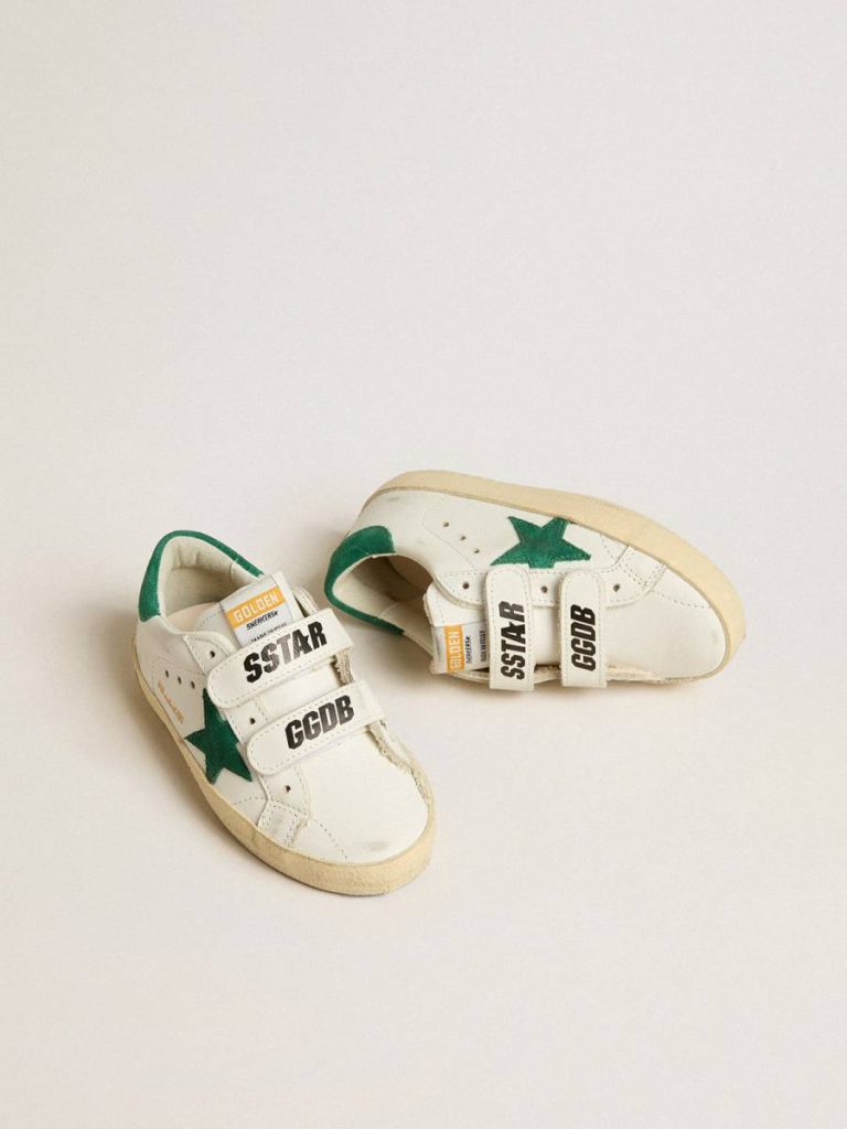 Boys (4-10 Years) White Golden Goose Old School Young With Green Suede Star And Heel Tab Kids - 2