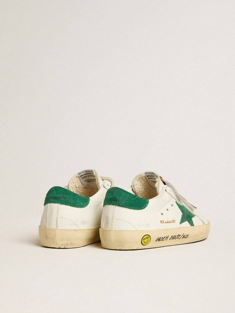 Boys (4-10 Years) White Golden Goose Old School Young With Green Suede Star And Heel Tab Kids - 4