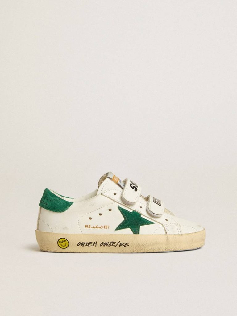 Boys (4-10 Years) White Golden Goose Old School Young With Green Suede Star And Heel Tab Kids - 1
